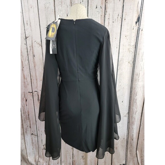 Dalia MacPhee Women's Size 4 Black Sheer Caped Long Sleeve Sheath Dress $260 NEW - Picture 9 of 15